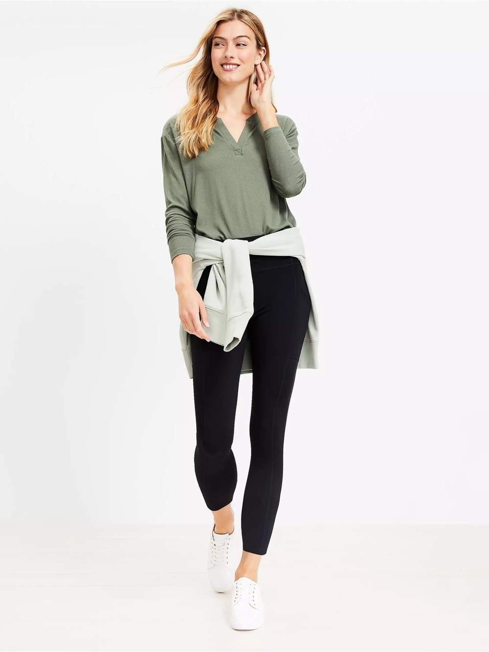 Lou & Grey High Waist Softsculpt Side Pocket Black Ankle Leggings